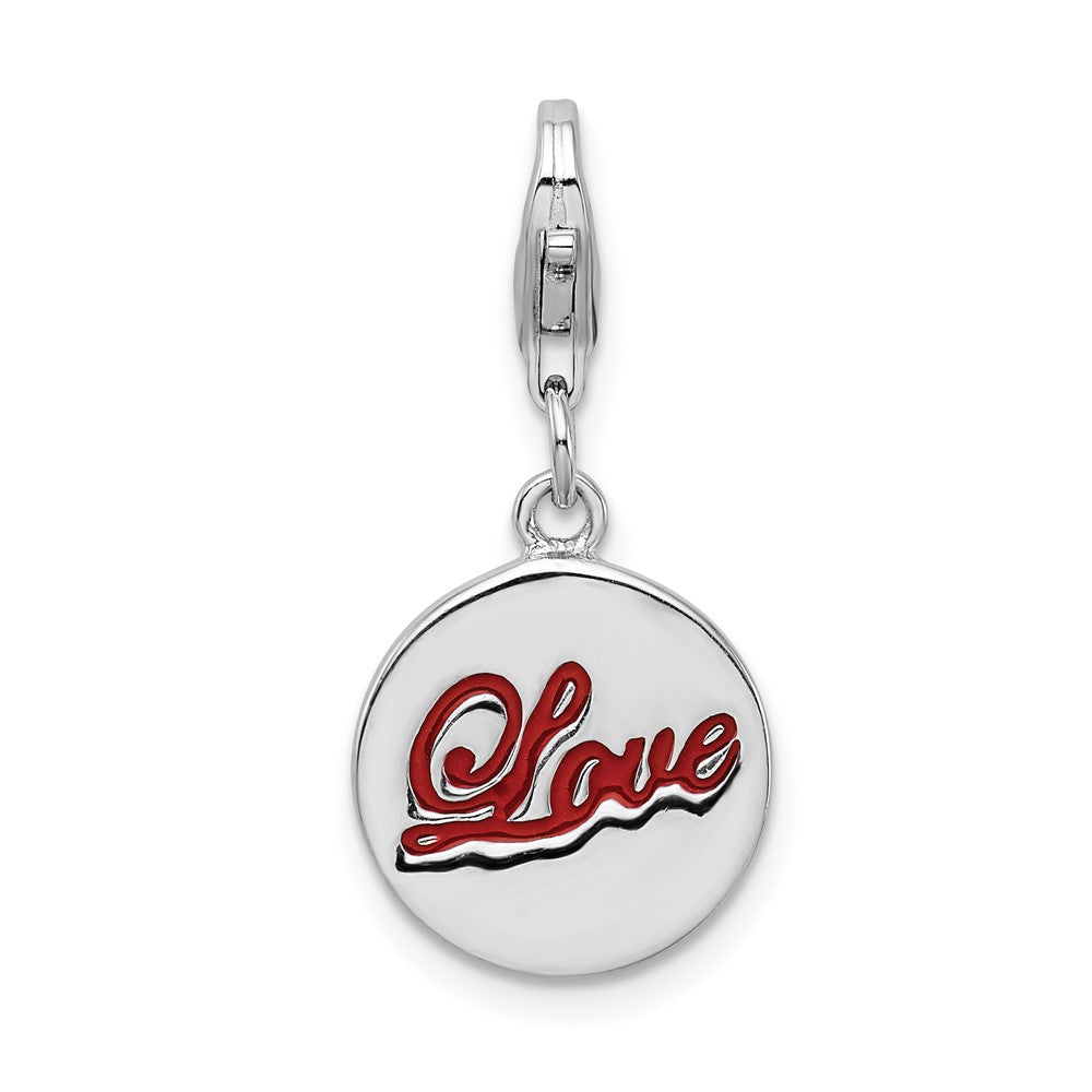 Amore La Vita Sterling Silver Rhodium-plated Polished Enameled LOVE Charm with Fancy Lobster Clasp