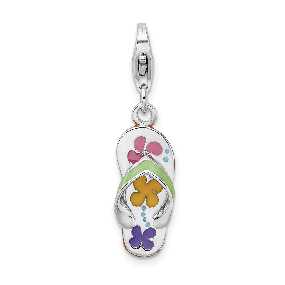 Amore La Vita Sterling Silver Rhodium-plated Polished 3-D Enameled Flip-flop Charm with Fancy Lobster Clasp