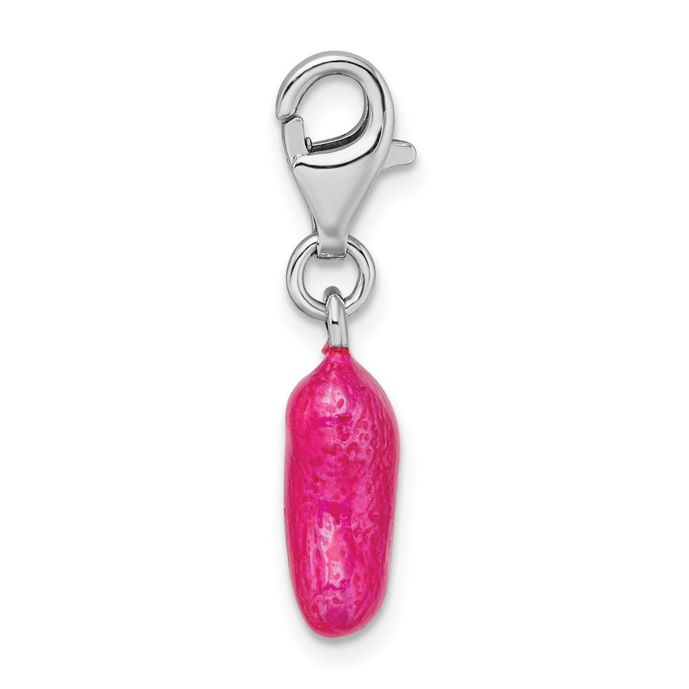 Amore La Vita Sterling Silver Rhodium-plated Polished 3-D Enameled Pink Jelly Bean Charm with Fancy Lobster Clasp