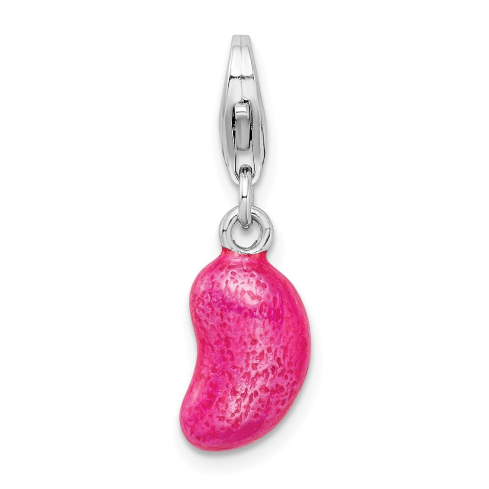 Amore La Vita Sterling Silver Rhodium-plated Polished 3-D Enameled Pink Jelly Bean Charm with Fancy Lobster Clasp