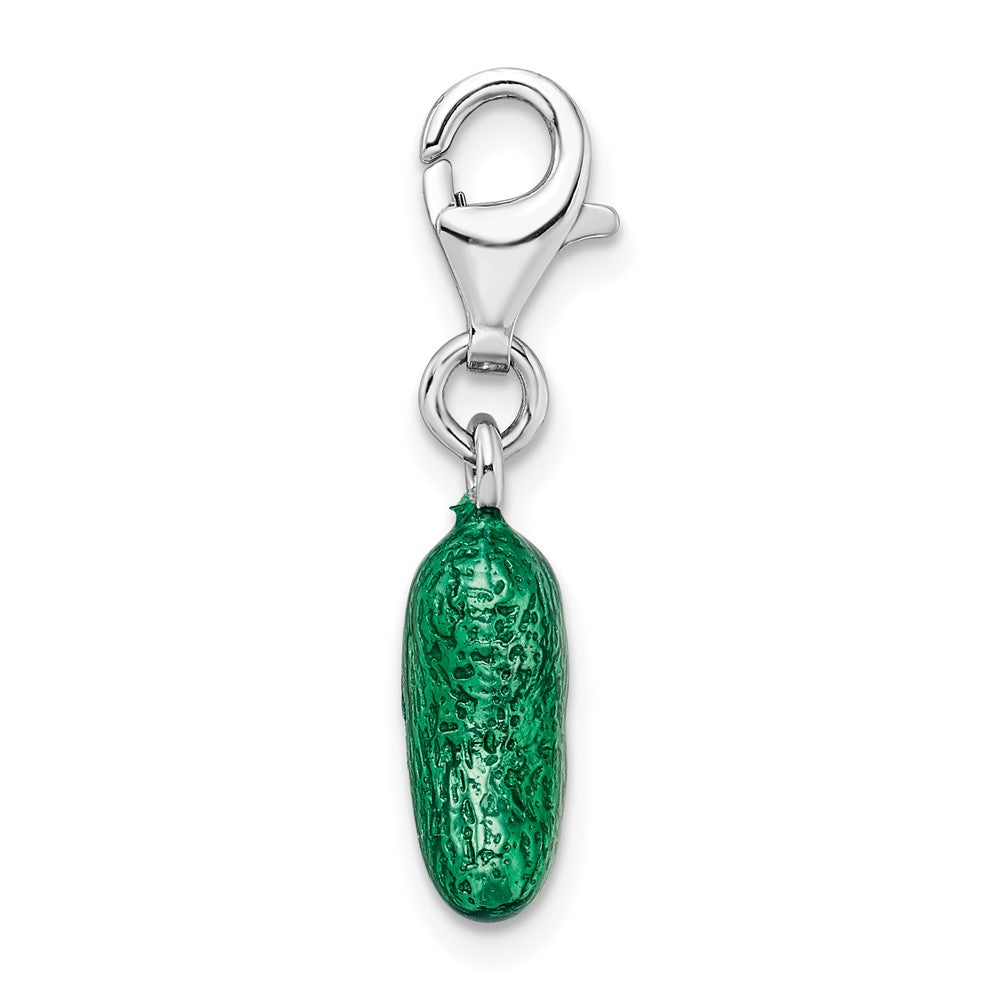 Amore La Vita Sterling Silver Rhodium-plated Polished 3-D Enameled Green Jelly Bean Charm with Fancy Lobster Clasp