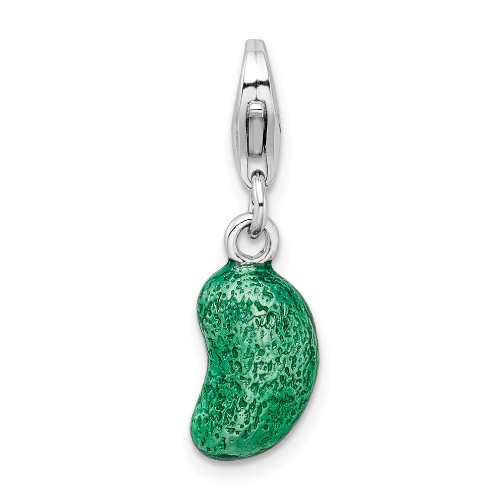 Amore La Vita Sterling Silver Rhodium-plated Polished 3-D Enameled Green Jelly Bean Charm with Fancy Lobster Clasp