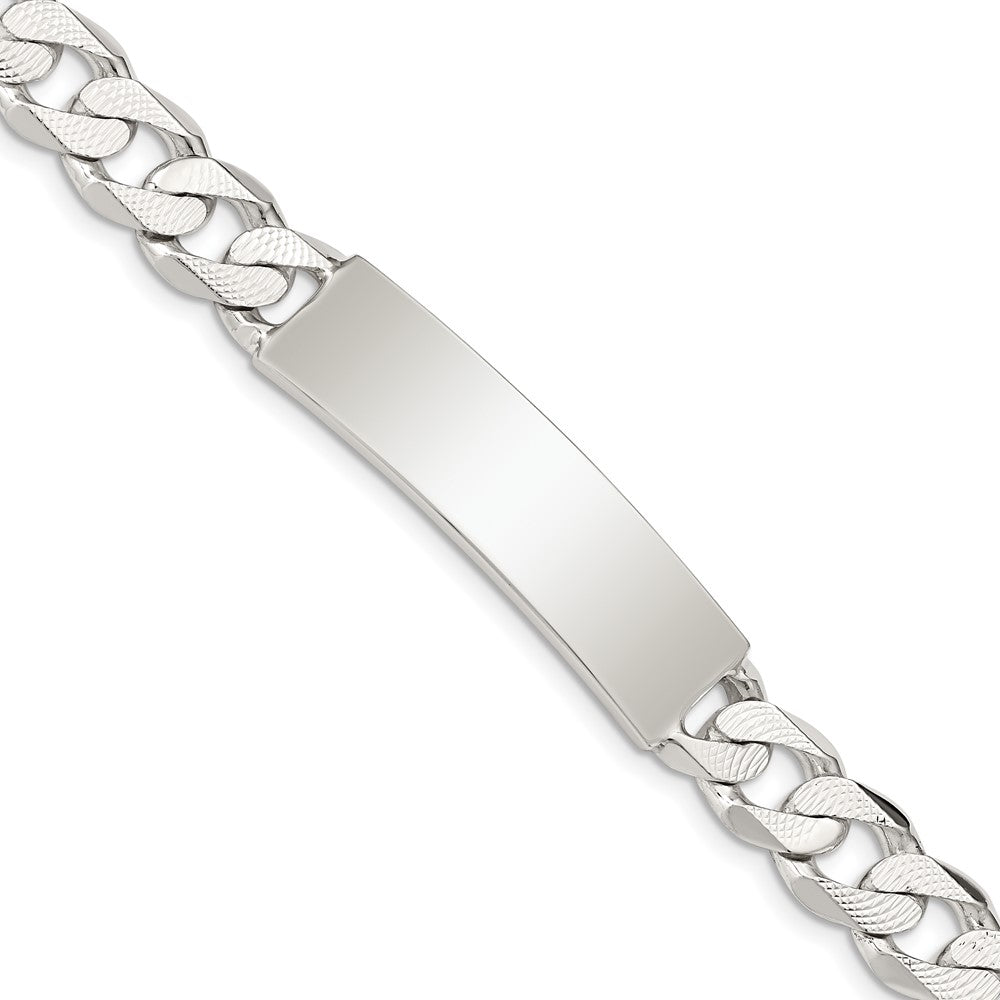 Sterling Silver Polished Engravable Patterned Curb Link 40x Plate ID Bracelet