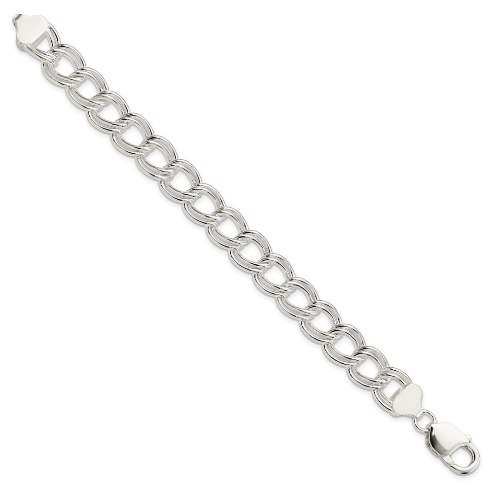 Sterling Silver Solid Double Link Charm Bracelet