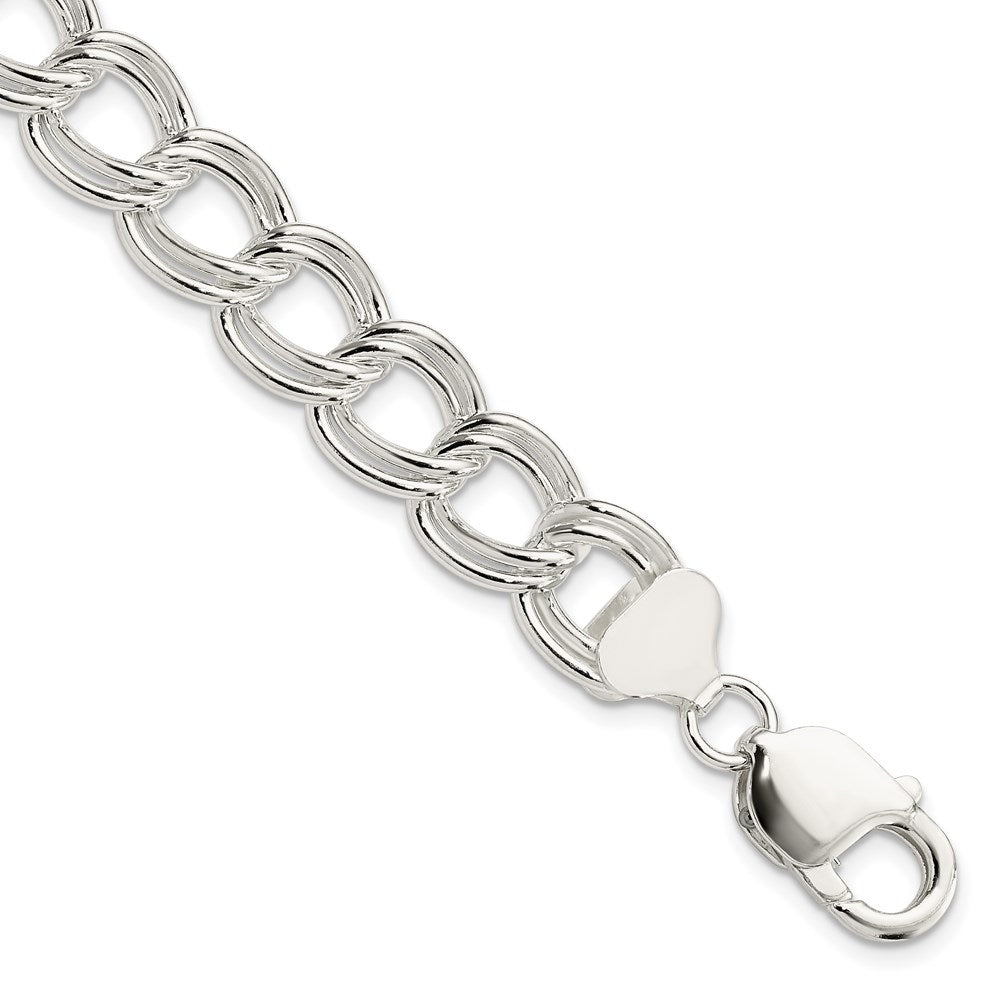 Sterling Silver Solid Double Link Charm Bracelet