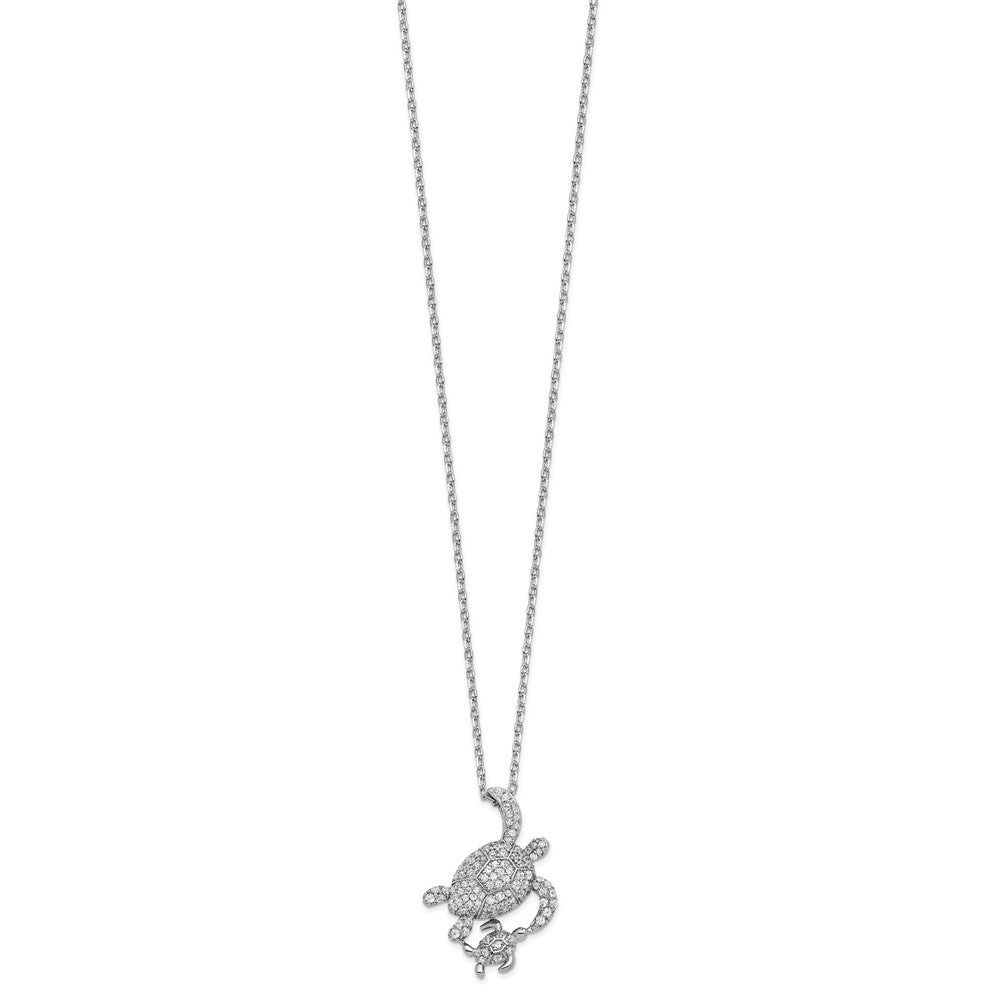 Cheryl M Sterling Silver Rhodium-plated Brilliant-cut CZ Turtles 16 Inch Necklace with 2 Inch Extender