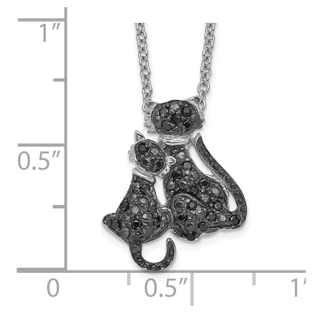 Cheryl M Sterling Silver Rhodium-plated with Black Rhodium Accent Brilliant-cut Black CZ Cats 18 Inch Necklace