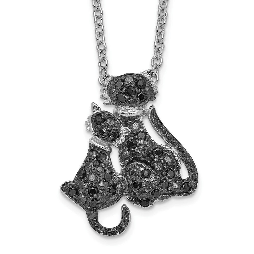 Cheryl M Sterling Silver Rhodium-plated with Black Rhodium Accent Brilliant-cut Black CZ Cats 18 Inch Necklace