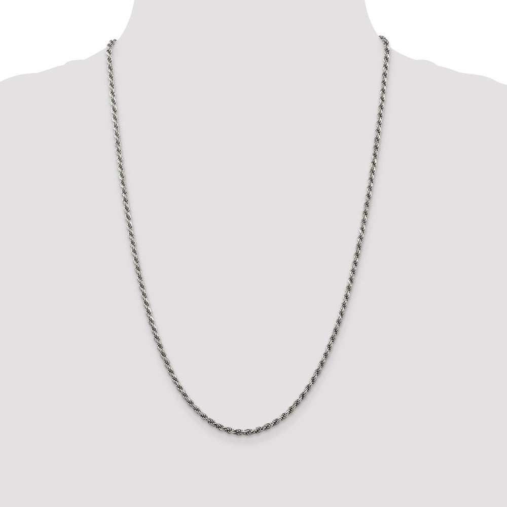 Sterling Silver Rhodium-plated Diamond-cut Rope Chain