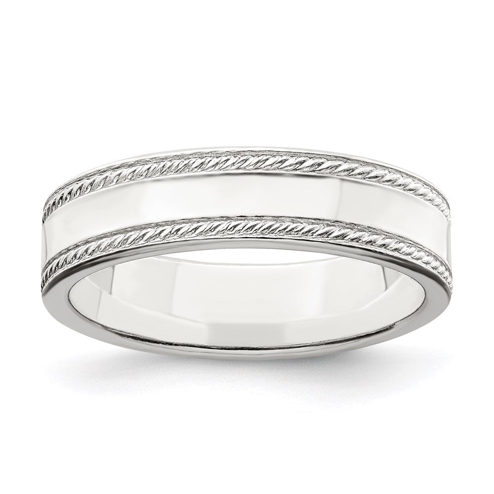 Sterling Silver Flat with Rope Edge Size 8 Band