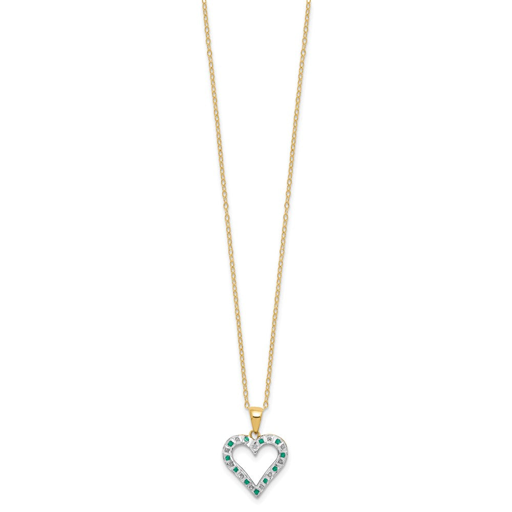 Diamond Fascination Diamond Mystique Sterling Silver 18K Gold-plated Diamond and Emerald Heart 18 Inch Necklace