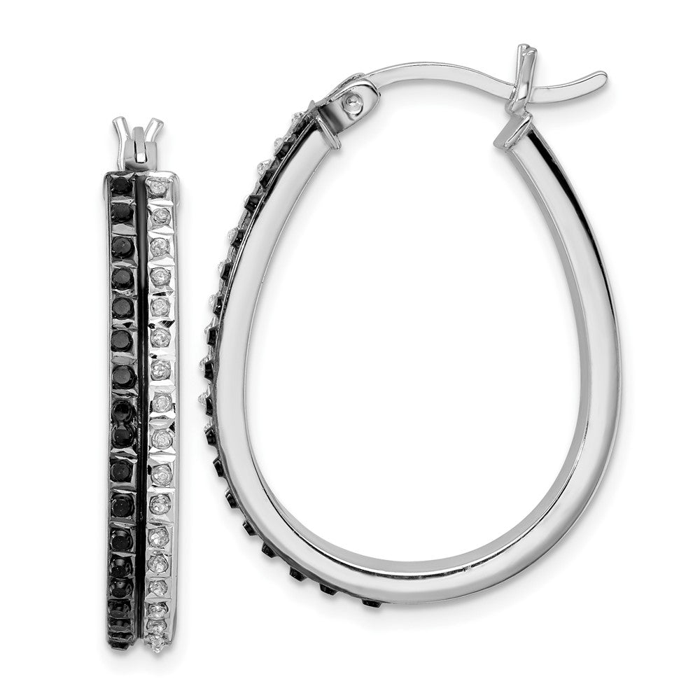 Diamond Fascination Diamond Mystique Sterling Silver Platinum-plated Diamond Black and White Diamond Hoop Earrings