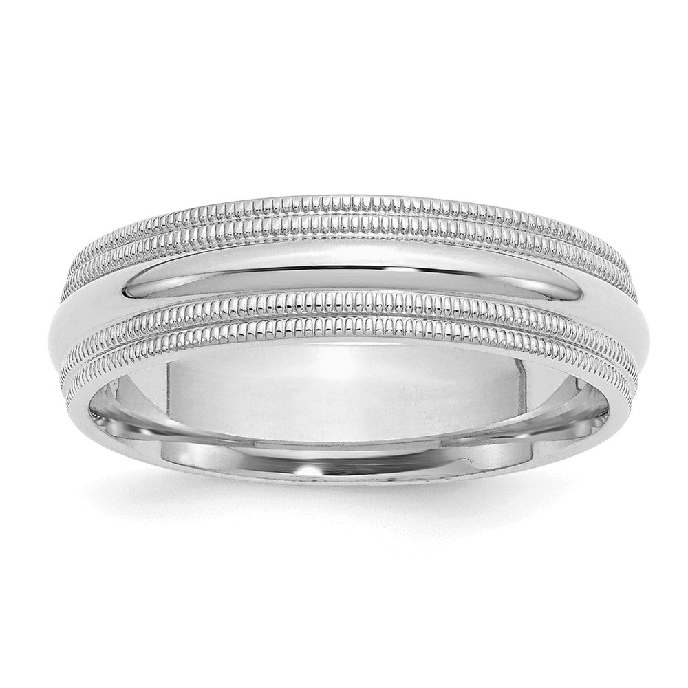 Sterling Silver Rhodium Comfort Fit Double Milgrain Size 6.5 Band