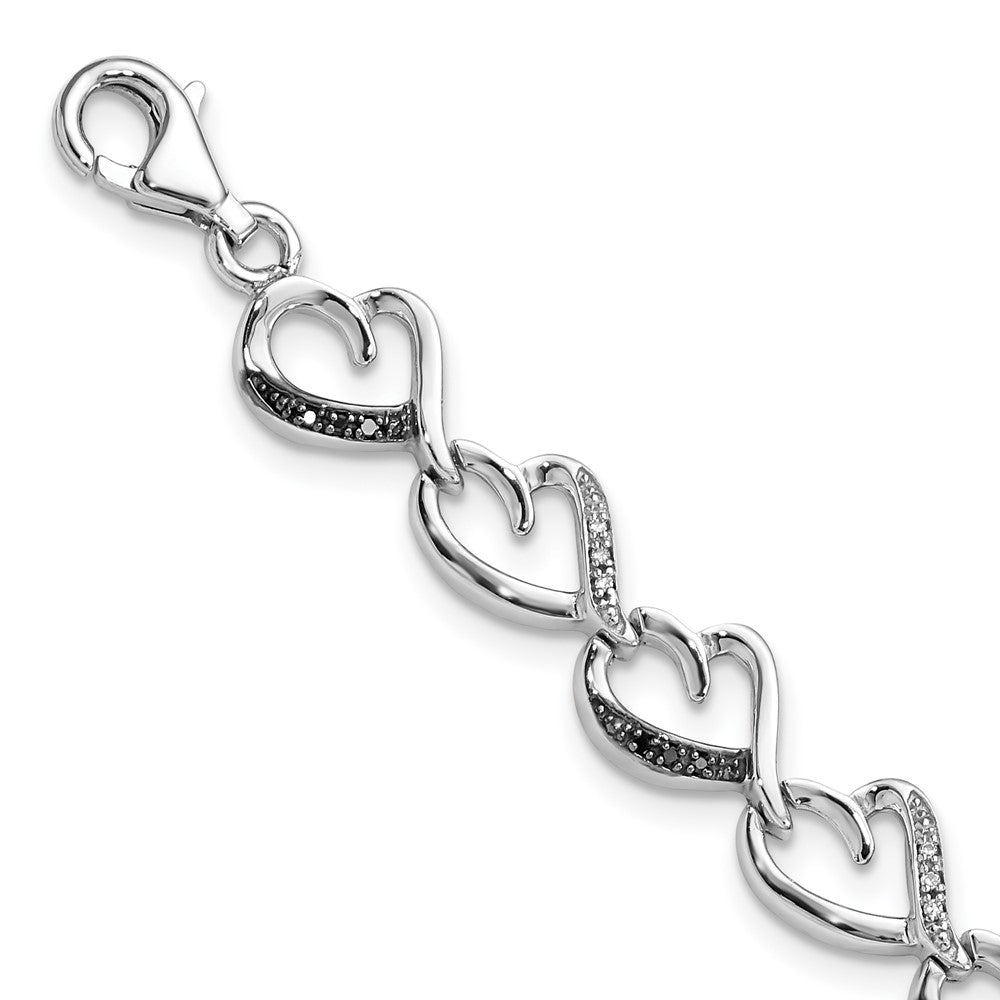 White Night Sterling Silver Rhodium-plated Black and White Diamond Heart Infinity 7.5 Inch Bracelet