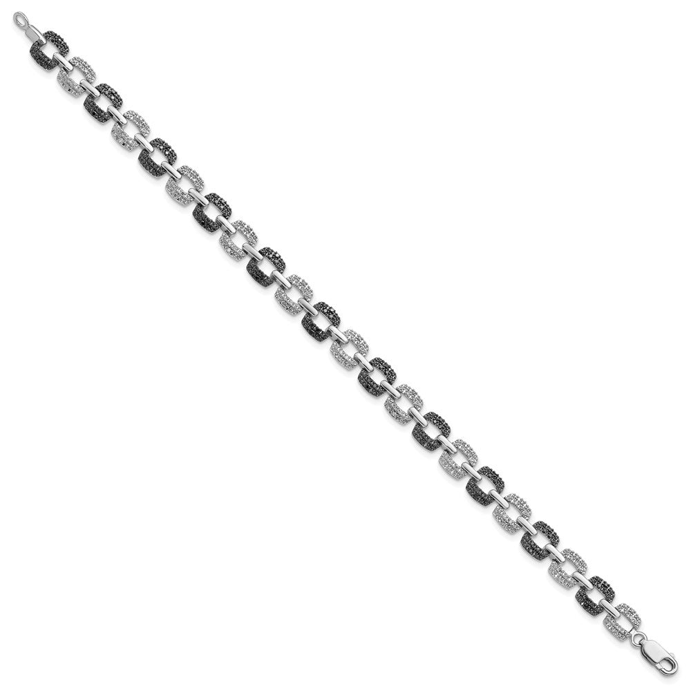 White Night Sterling Silver Rhodium-plated Black and White Diamond 7.5 Inch Bracelet