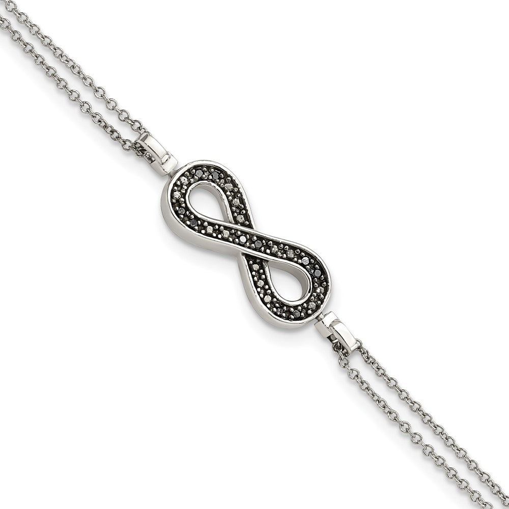 Sterling Silver Rhod 0.1ct. Blk/Wht Dia. Rvsble Infinty w/ ext. Bracele
