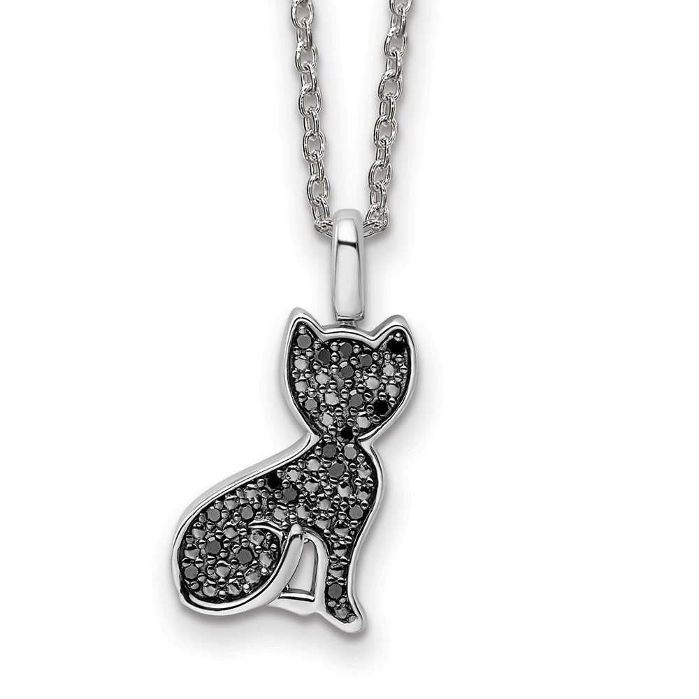 Sterling Silver Rhodium 0.25ct Blk & Wht Dia. Reversible Cat Necklace