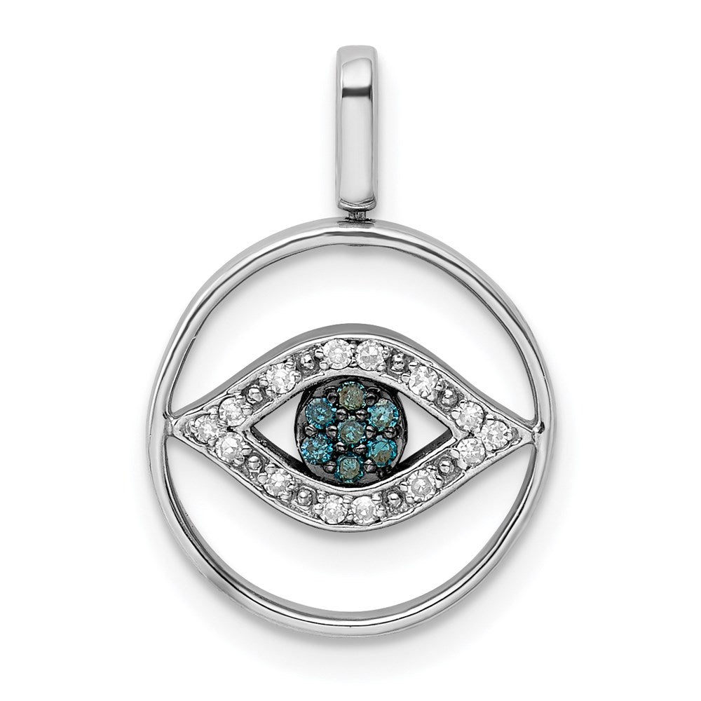 Sterling Silver Rhodium 0.2ct. Blk, Wht & Blue Dia. Reversible Eye Pendan