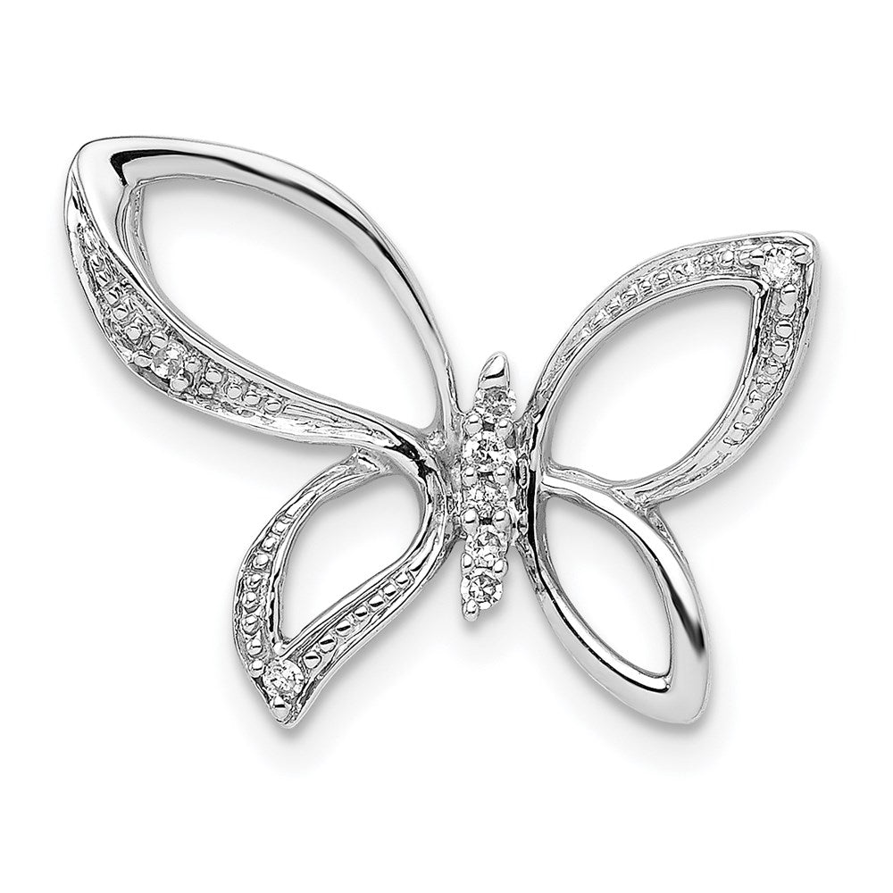 Sterling Silver Rhodium Diam. Butterfly Pendant