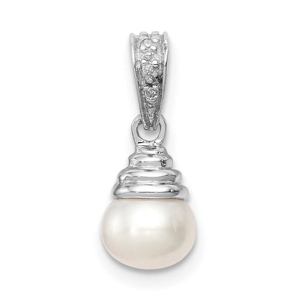 Sterling Silver Rhodium 5- FW Cultured Pearl & Diamond Pendant