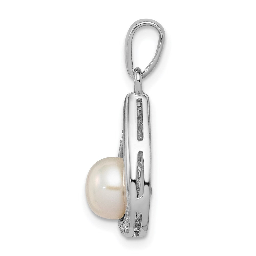 Sterling Silver Rhodium FW Cltrd Pearl & Diamond Teardrop Pendant