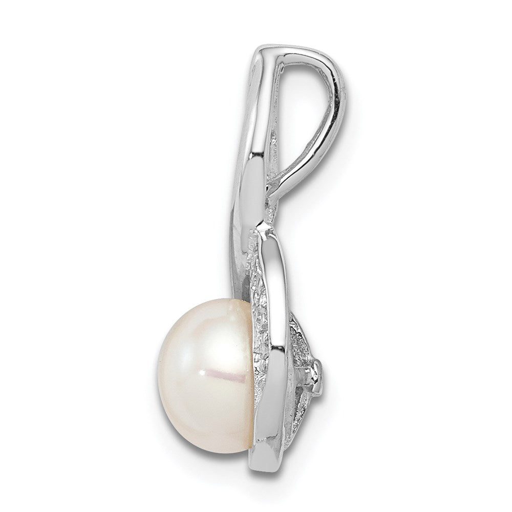 Sterling Silver Rhodium FW Cultured Pearl & Diamond Chain Slide