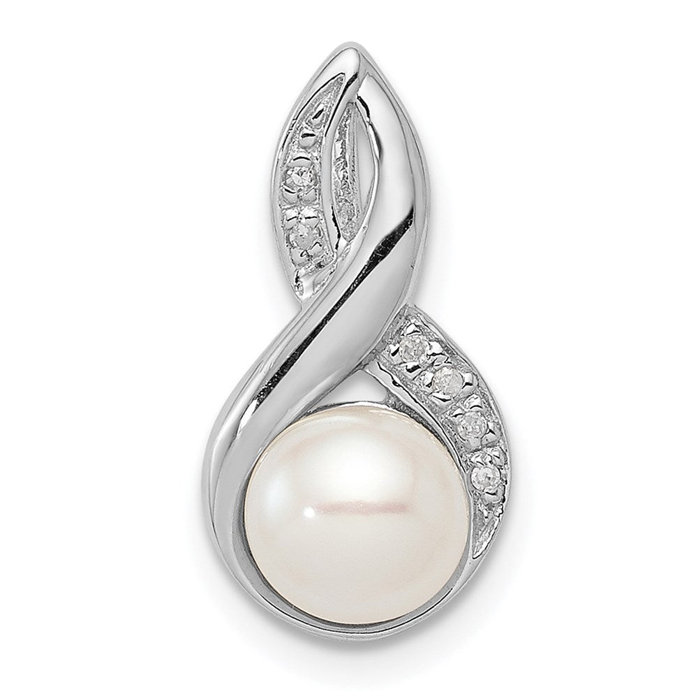 Sterling Silver Rhodium FW Cultured Pearl & Diamond Chain Slide