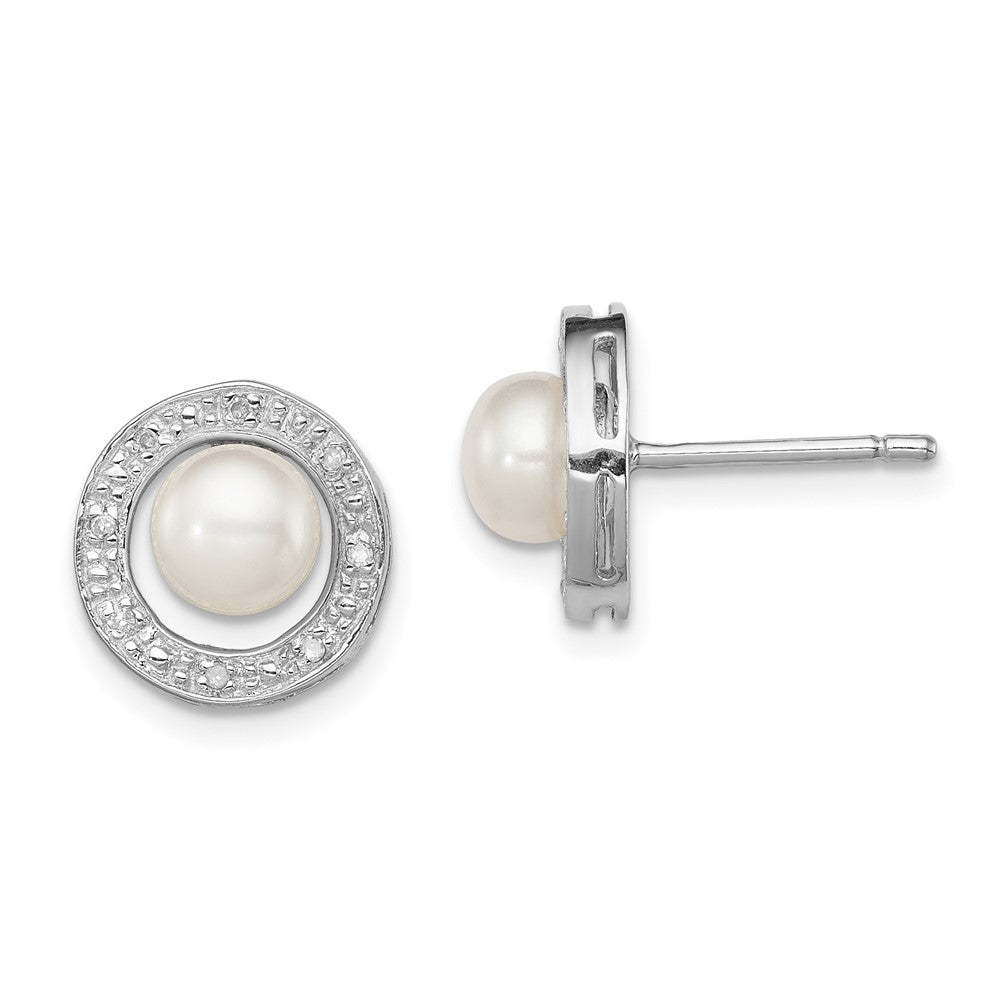 Sterling Silver Rhodium FW Cultured Pearl & Diamond Post Ear