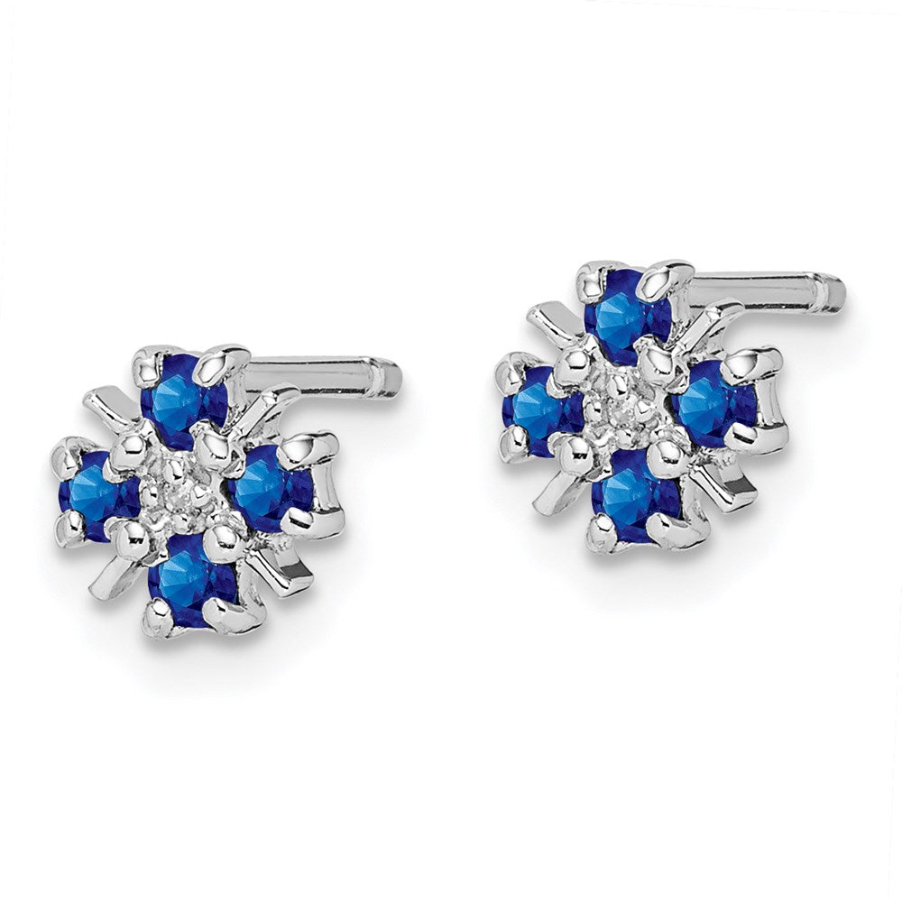 Sterling Silver Rhodium Sapphire & Diamond Post Earrings