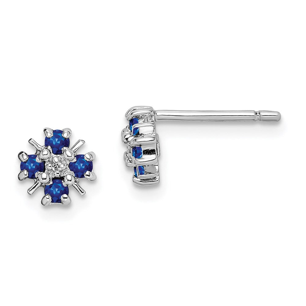 Sterling Silver Rhodium Sapphire & Diamond Post Earrings