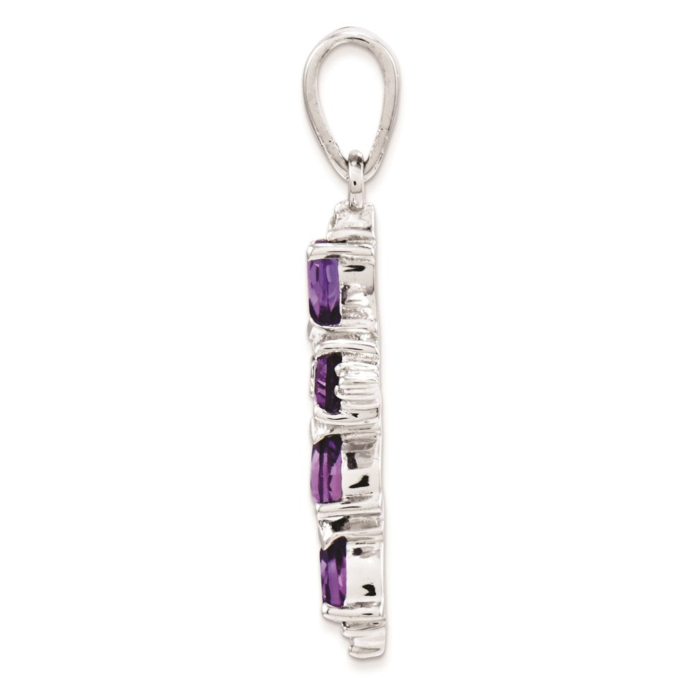 Sterling Silver Rhodium-plated Amethyst Cross Pendant