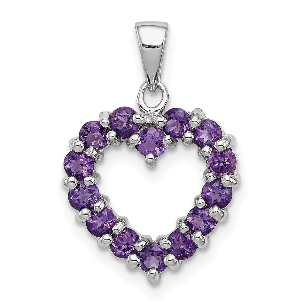 Sterling Silver Rhodium Plated Amethyst Heart Pendant