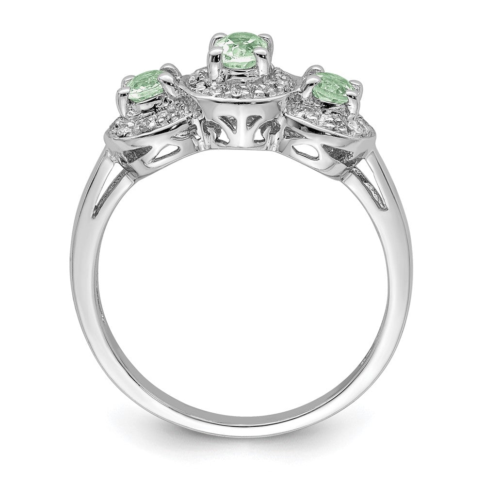 Sterling Silver Rhodium-plated Green Quartz & Diamond Ring