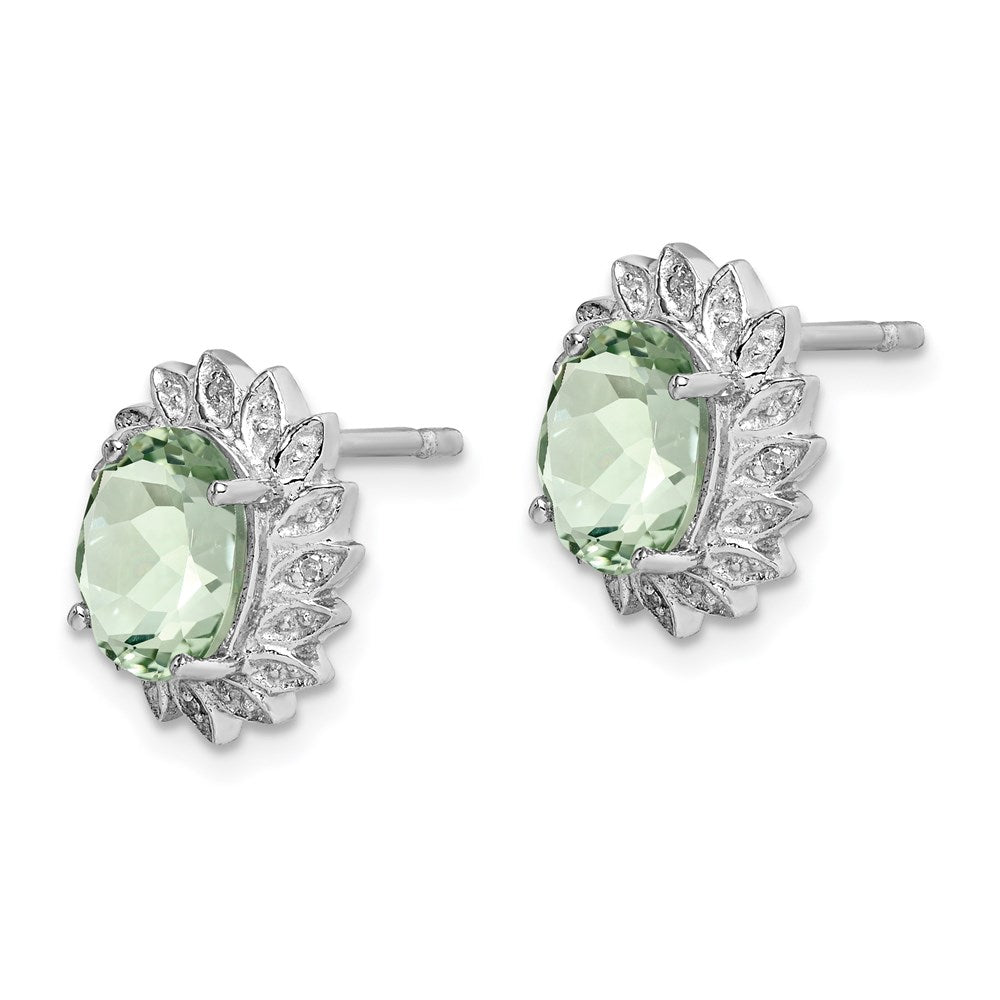 Sterling Silver Rhodium Green Quartz Diamond Earrings