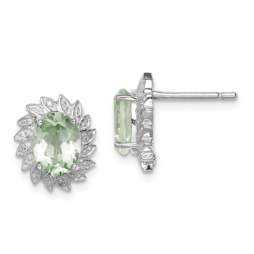 Sterling Silver Rhodium Green Quartz Diamond Earrings