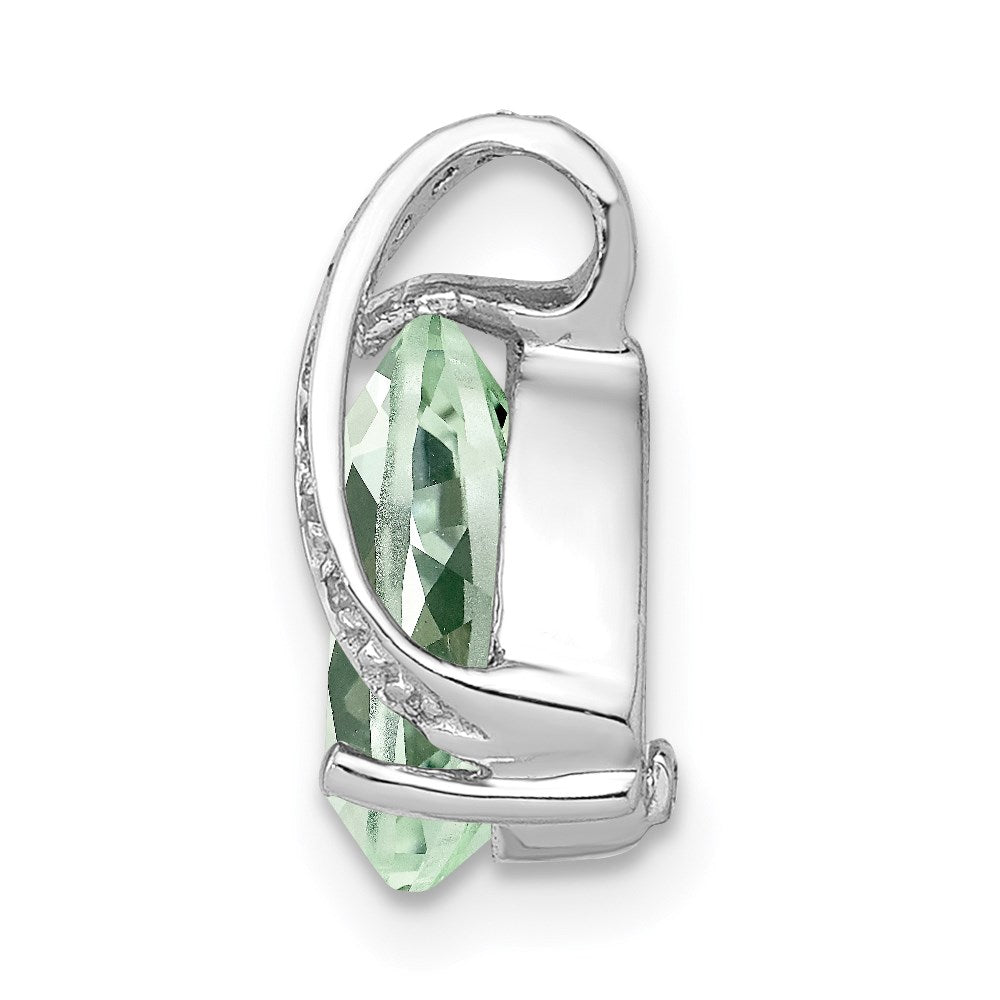 Sterling Silver Rhodium Plated Pear Green Quartz Pendant