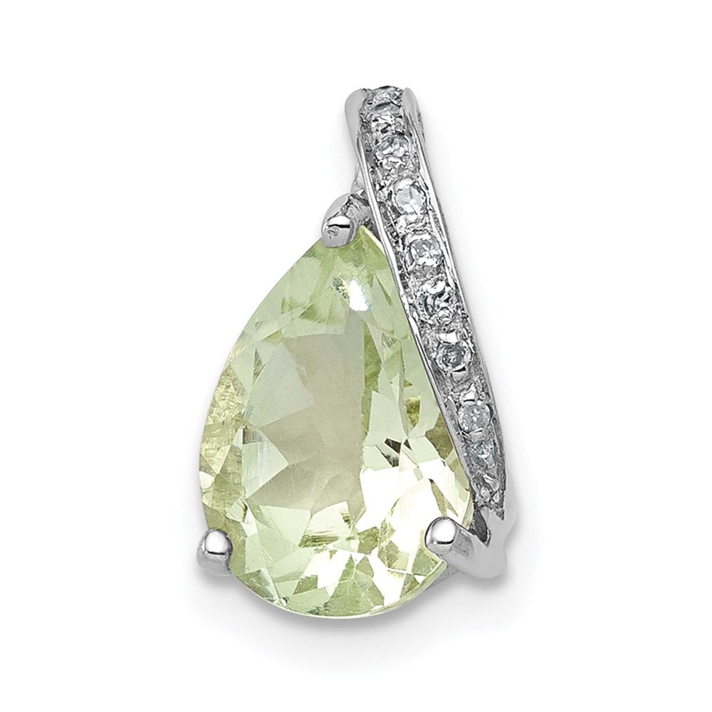 Sterling Silver Rhodium Plated Pear Green Quartz Pendant