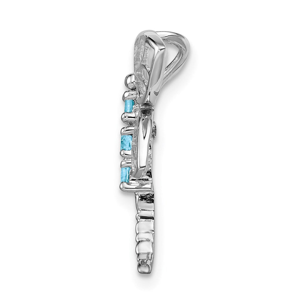 Sterling Silver Rhodium Light Swiss Blue Topaz Dragonfly Pendant