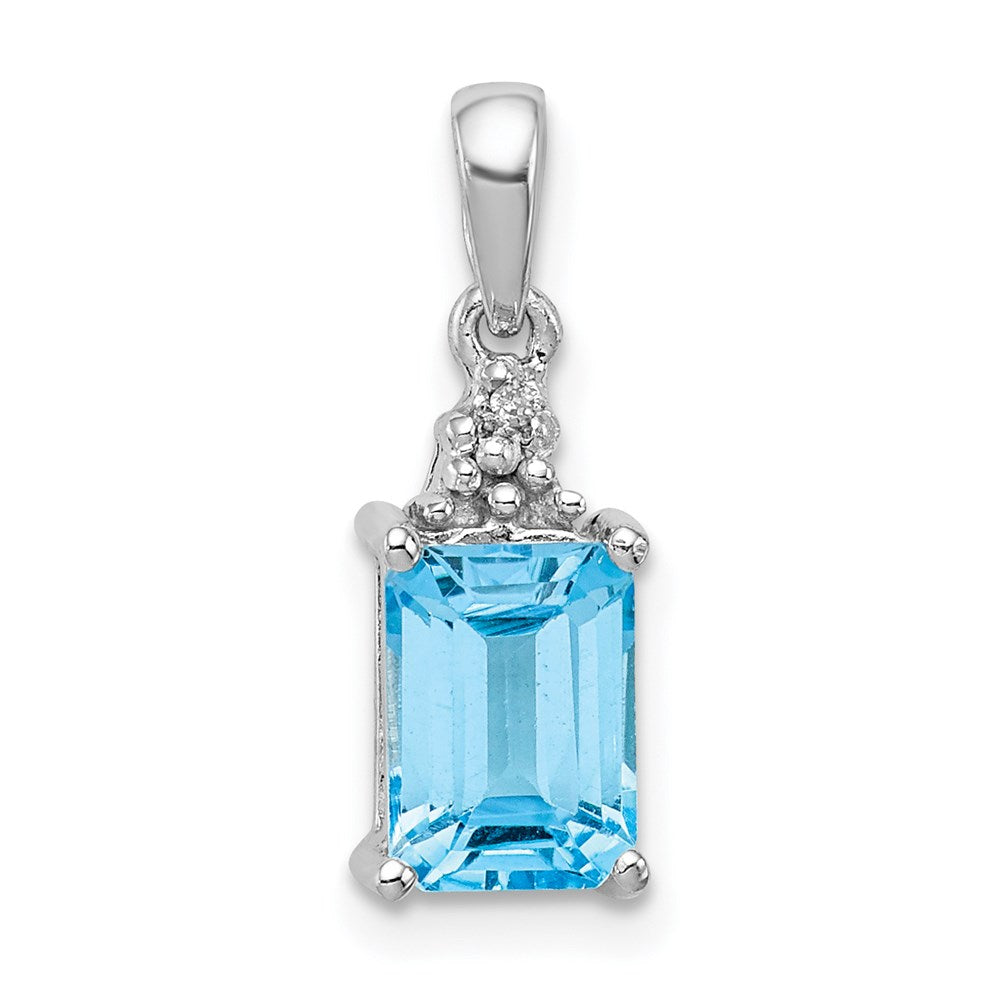 Sterling Silver Rhodium-plated Light Swiss Blue Topaz Diamond Pendant