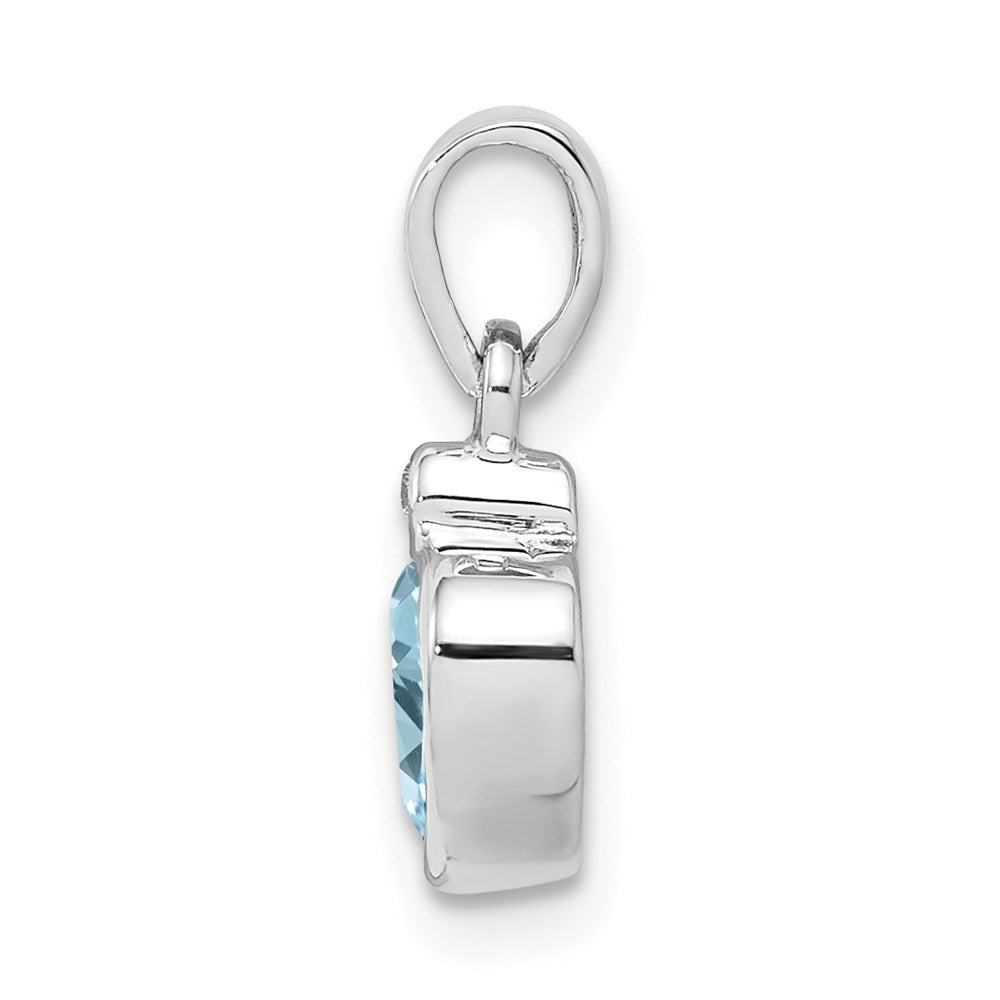 Sterling Silver Rhodium Light Swiss Blue Topaz & Diamond Pendant