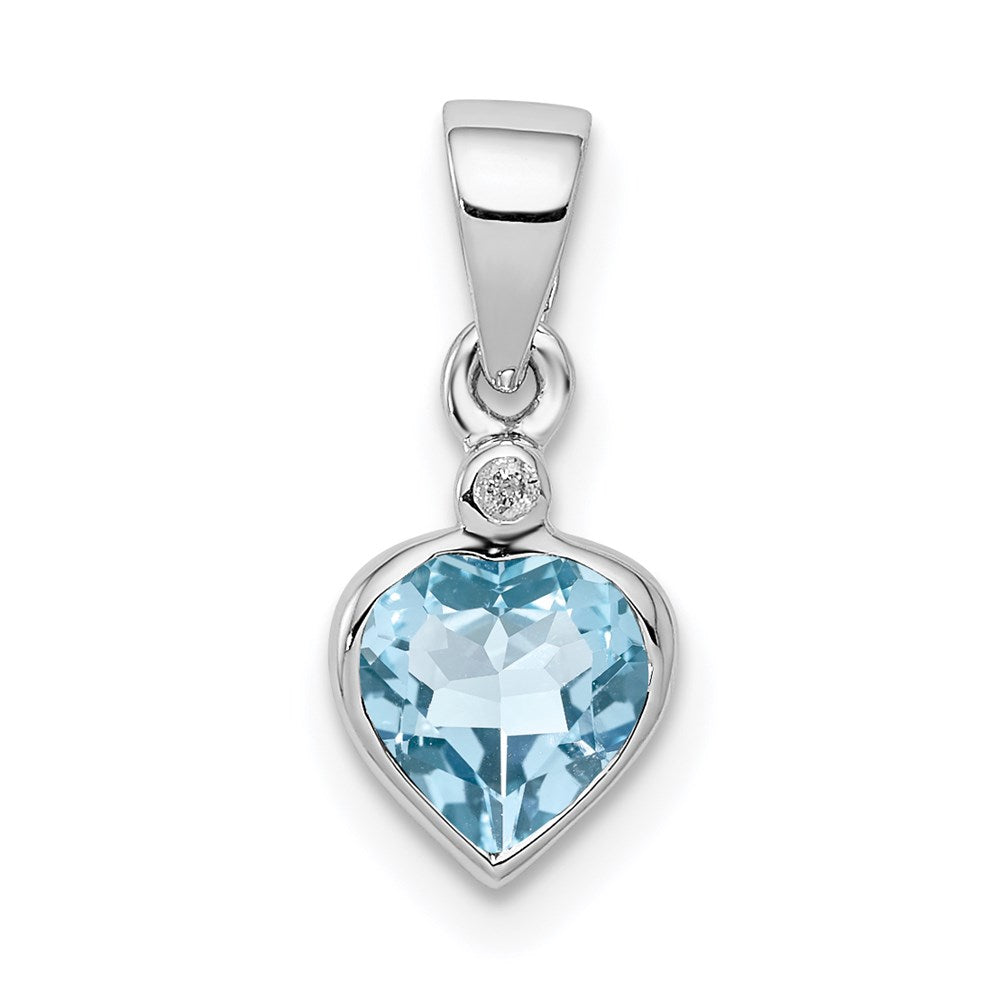 Sterling Silver Rhodium Light Swiss Blue Topaz & Diamond Pendant