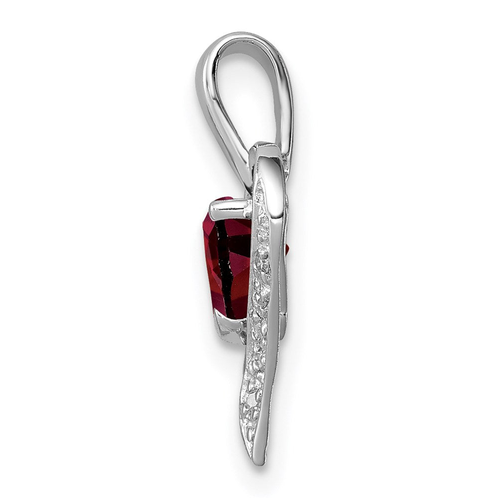 Sterling Silver Rhodium Heart Garnet & Diamond Heart Pendant