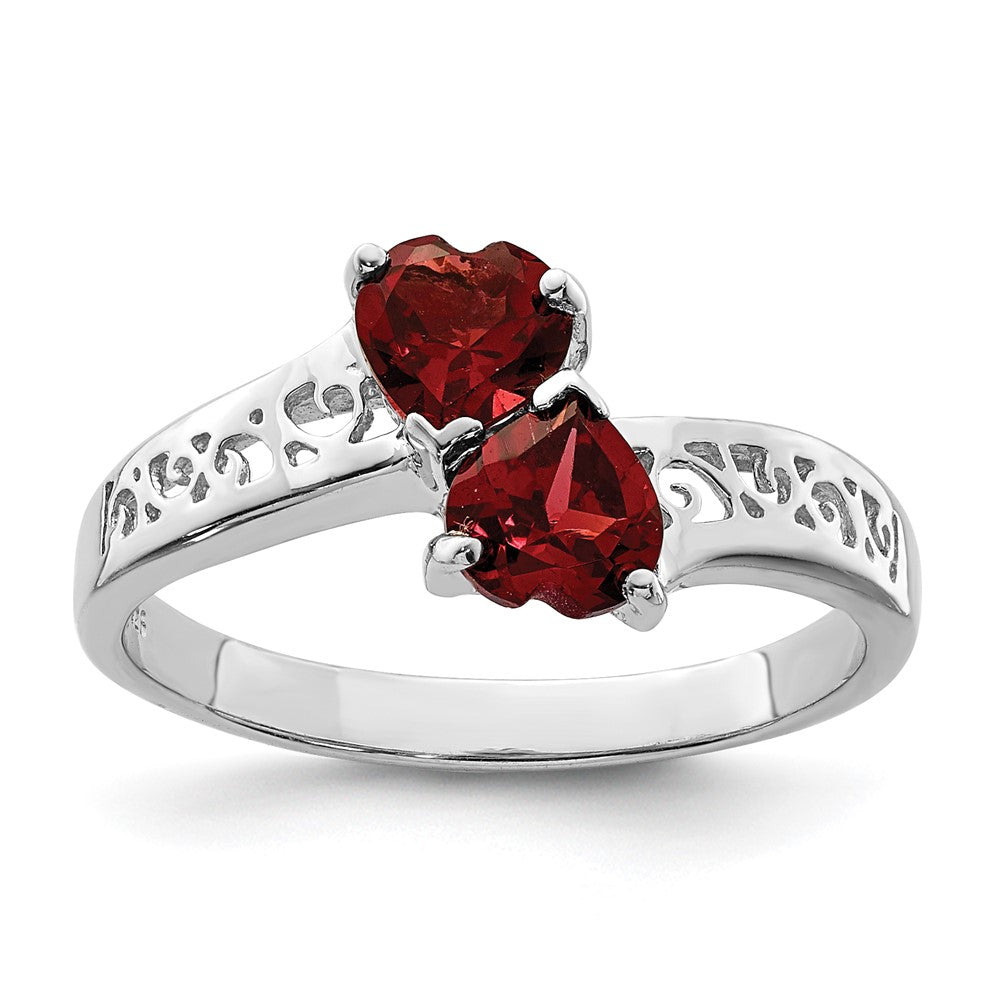 Sterling Silver Rhodium-plated Garnet Heart Ring