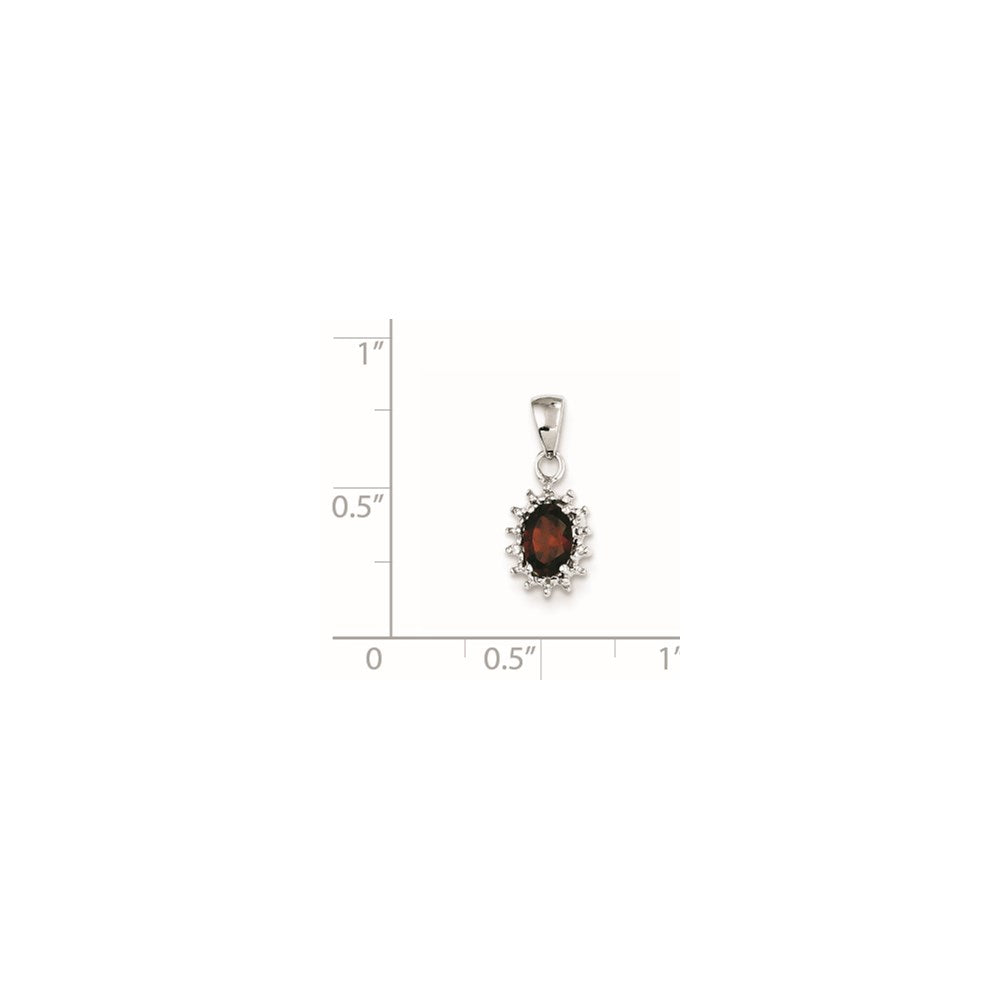 Sterling Silver Rhodium Garnet Diamond Pendant