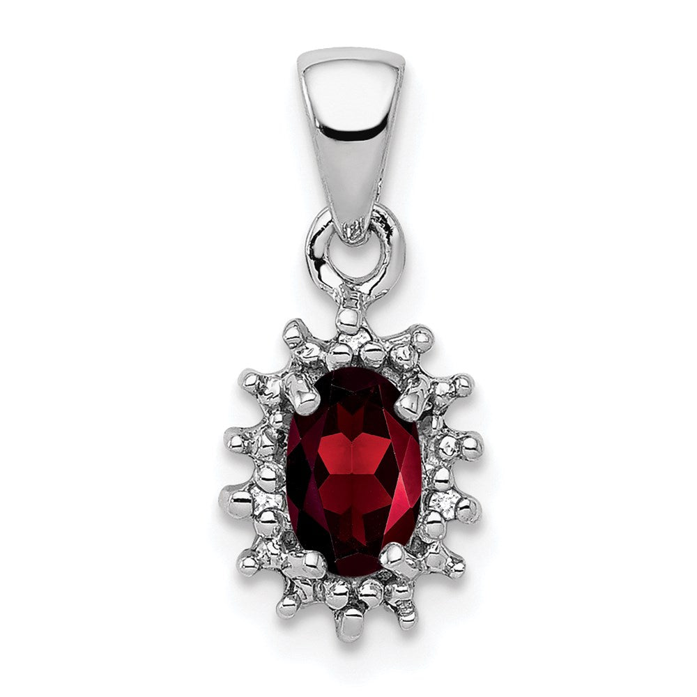 Sterling Silver Rhodium Garnet Diamond Pendant