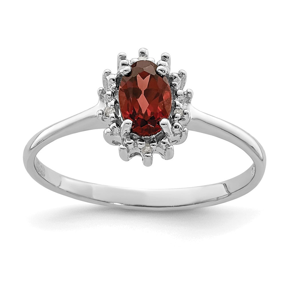 Sterling Silver Rhodium-plated Garnet Diamond Ring