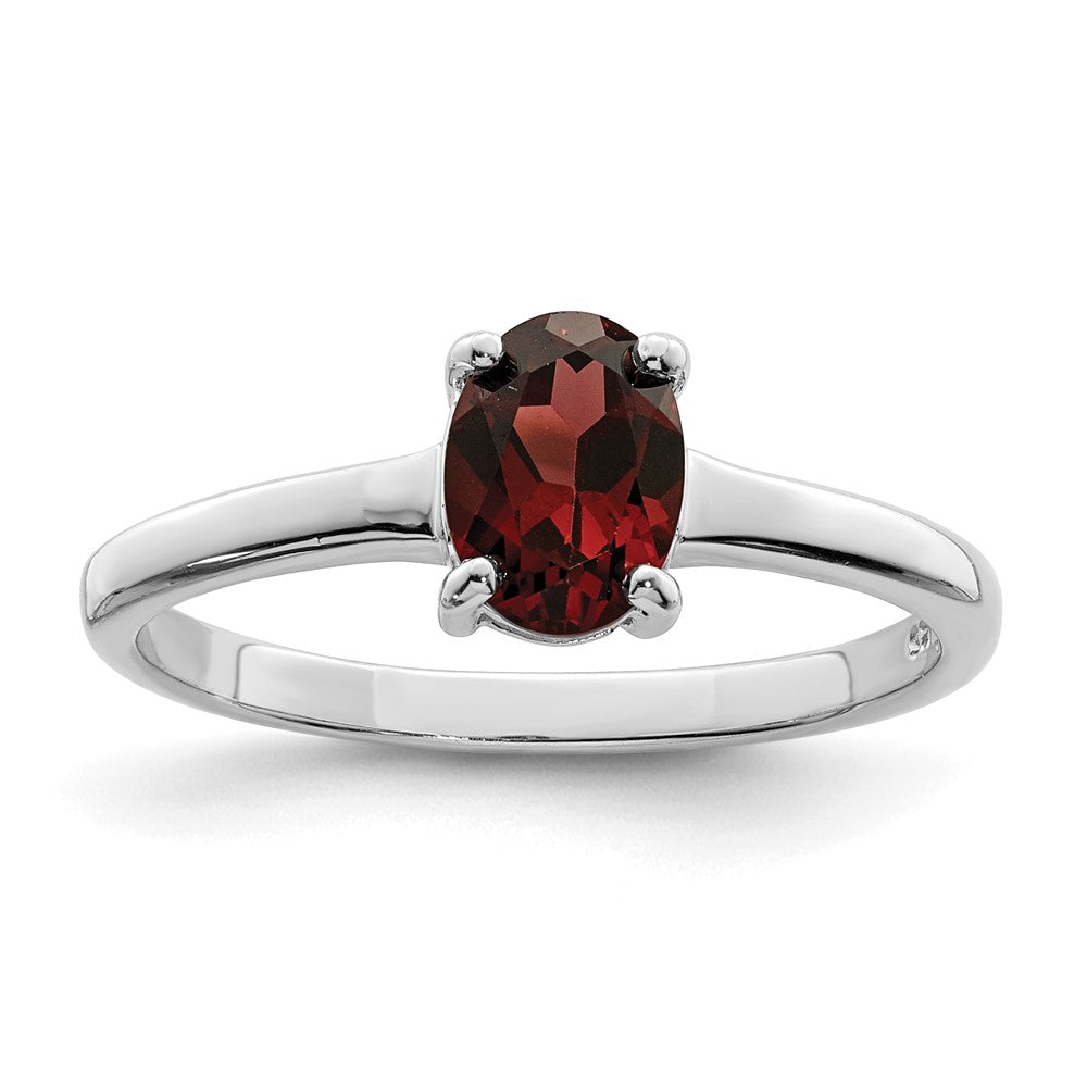 Sterling Silver Rhodium Garnet Ring