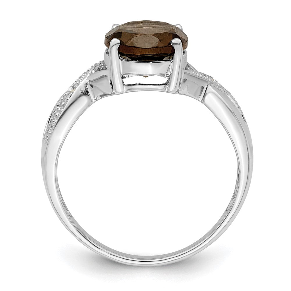 Sterling Silver Rhodium Smoky Quartz & Diamond Ring