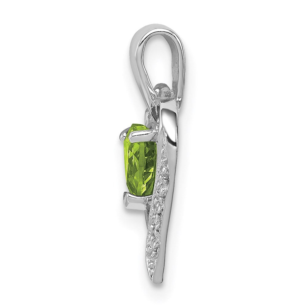 Sterling Silver Rhodium Plated Peridot and Diamond Heart Pendant