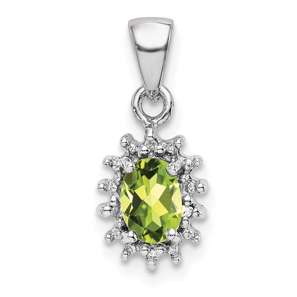 Sterling Silver Rhodium-plated Peridot and Diamond Pendant